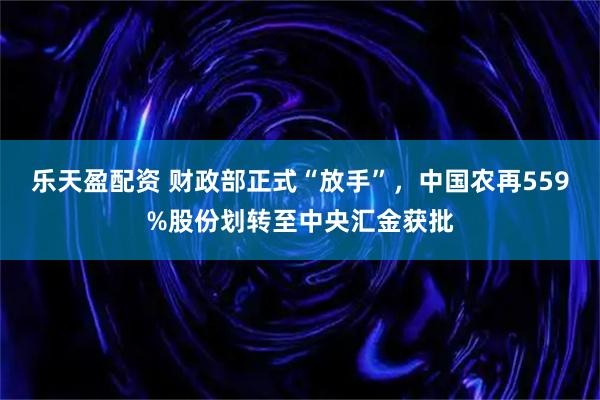 乐天盈配资 财政部正式“放手”，中国农再559%股份划转至中央汇金获批